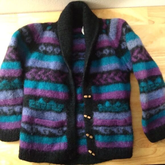 Vintage Nomadic Traders Striped Geometric Wool Cardigan Sweater - Picture 1 of 6